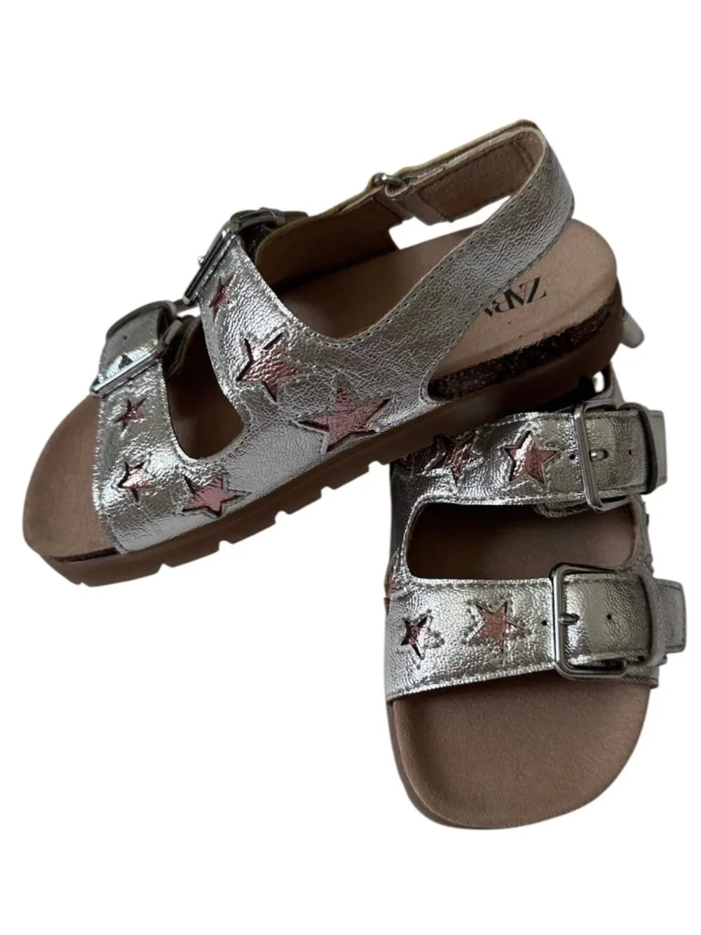 Zara Girls Metallic Silver Star Sandals Size 27 (EU)
